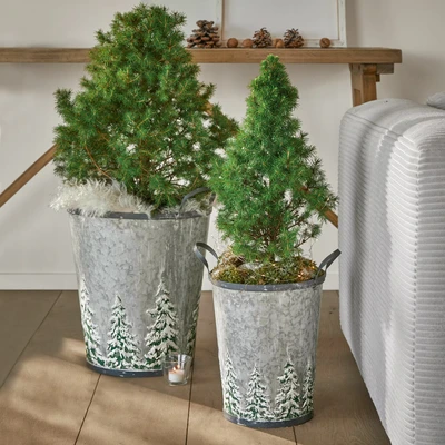 Afbeelding van LOBERON Emmer set van 2 Pavie grijs/groen