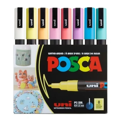 Afbeelding van uni Posca PC3M Fine Tip Pen Zachte kleuren, 8 st