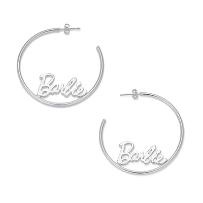 Afbeelding van Barbie Script Logo Hoop Oorbellen, Zilver, Geen edelsteen