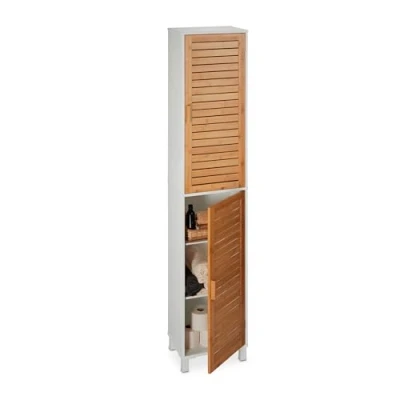 Afbeelding van kolomkast badkamer 190 x 40 30 cm hoog smal 6 vakken bamboe deuren