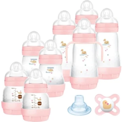 Afbeelding van MAM ZEDMM901F Easy Start Anti koliek, 8 flesjes in de maten 130 ml, 160 ml en 260 1 fopspeen nano, 4 afdichtpads, extra zachte tuit handgrepen, kleur rood Roze, 730 G