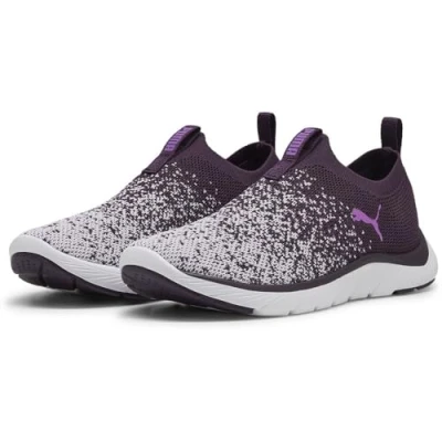 Afbeelding van PUMA Dames SOFTRIDE REMI Slip ON Knit WN&#039;s Road Running Schoen, Midnight Plum Lilac Frost Wit, 4.5 UK, Lila 37.5 EU