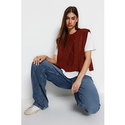 Afbeelding van Trendyol Stone Crop Side Ribbon/Bow Tie Gedetailleerde Gebreide Trui Twoaw22Sv0058