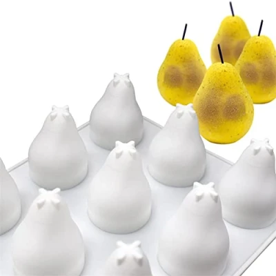Afbeelding van DUBENS 15 vakken 3D peervorm siliconen vorm voor het bakken van mousse cake, peer vrucht Franse dessert vorm, ijsvorm, taartdecoratie