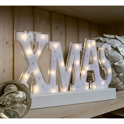 Afbeelding van hellum Led opschrift Xmas, 29 leds, warmwit, werkt op batterijen (3 x AA, niet inbegrepen), binnen IP20, winterdecoratie, woonkamer, decoratie, kerstdecoratie, 522471
