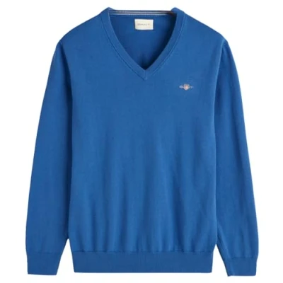 Afbeelding van Gant Pullover V Hals Lichtblauw maat L Heren met Regular fit Pasvorm Katoen Suitable Herenkleding