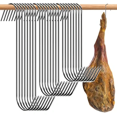 Afbeelding van dafuhao 30 stuks S vormige vleeshaak, 13/15/18 cm roestvrij stalen rokerhaak, zware verwerking slagershaak voor keuken opknoping spek hammen gebraden eend vlees koken barbecue grill