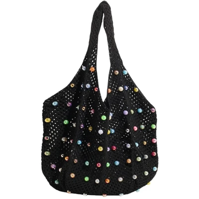 Afbeelding van Ibenzoa® Stijlvolle Boho Gehaakte Strandtas met Kleurrijke Kralen en Grote Capaciteit voor Vrouwen