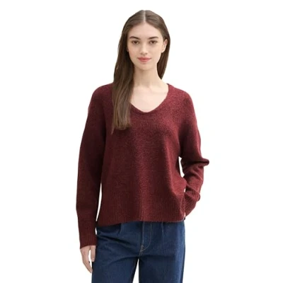 Afbeelding van TOM Tailor Denim Relaxed MIT Vausschnitt Trui, Dames, Maat: XL, Tawny port red melange