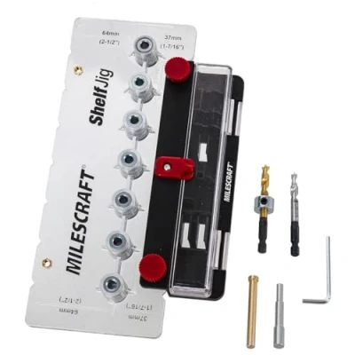 Afbeelding van Milescraft 1343 Plankmal Maak ¼ in. en 5 mm plank pin gaten voor kasten. Standaard 32 afstand. Plankpen mal inclusief twee boren