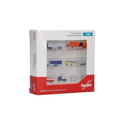 Afbeelding van herpa 520652 001 Trucks and Vans Airport Set op schaal 1:500, vrachtwagens en modelauto&#039;s, modelspoorwegaccessoires, miniatuur model, kunststof miniatuurmodel, meerkleurig