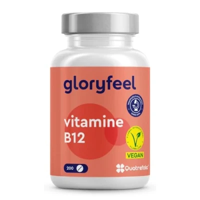 Afbeelding van gloryfeel Vitamine B12 tabletten (200 stuks) 1000 mcg zuiver per dagdosering Premium: Beide bioactieve vormen + depotvorm foliumzuur 5 MTHF