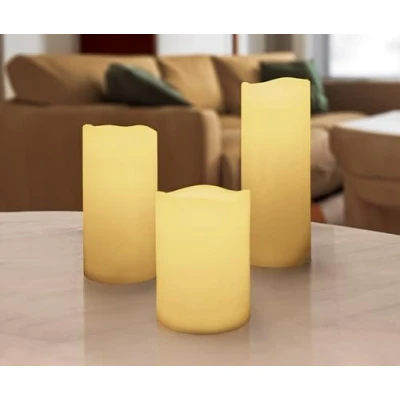 Afbeelding van Set van 3 led stompkaarsen met timer, 20 cm, 15 10 kunstkaars vlameffect, tuindecoratie, vlamloos, voor buiten en binnen, werkt op batterijen