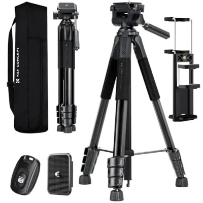 Afbeelding van K&amp;F Concept Camerastatief S254A3+BV01, licht statief met tas, 172 cm mobiele telefoonstatief, tripod voor Canon Nikon Sony camera/DSLR/camcorder, smartphone, reisstatief houder