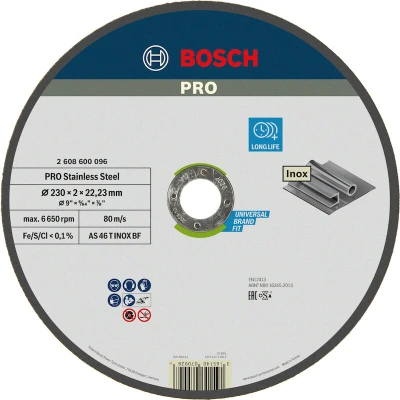 Afbeelding van Bosch Accessoires Doorslijpschijf recht Expert for INOX AS 46 T BF, 230 mm, 22,23 2,0 mm 1 stuks 2608600096