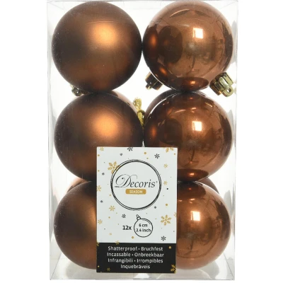 Afbeelding van Decoris Kerstballen 12 stuks kunststof kaneel bruin 6 cm
