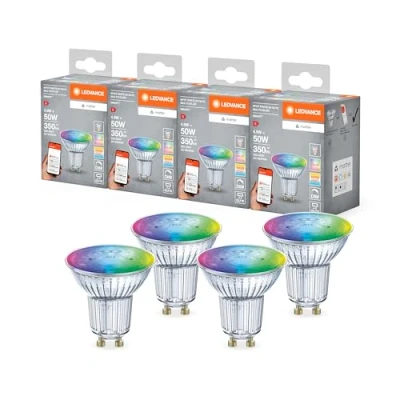 Afbeelding van LEDVANCE SMART+ MATTER LED reflectorlamp, compatibel met Google, Alexa, Apple, glas, 4,9W, 350lm, GU10, gekleurd licht &amp; wit licht, app of stembediening, levensduur tot 20.000 uur, 4 pack