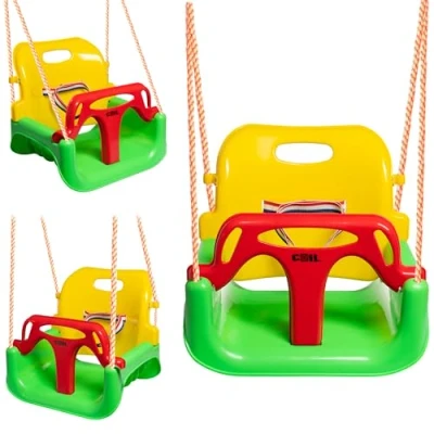Afbeelding van COIL Babyschommel, 3 in 1, babyzitje, verstelbaar en met groeiende schommelstoel, tuinschommel, voor baby&#039;s kinderen, rugleuning veiligheidsgordel, belastbaar tot 60 kg, groen