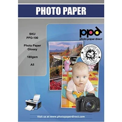 Afbeelding van PPD A5 x 50 vel Inkjet PREMIUM Fotopapier 180 g/m2 Hoogglans, Direct Droog, Waterbestendig Professionele kwaliteit 100