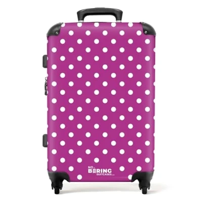 Afbeelding van NoBoringSuitcases.com® Koffer groot Rolkoffer lichtgewicht Witte stippen op paarse achtergrond Reiskoffer met 4 wielen Grote trolley XL 20 kg bagage