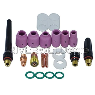 Afbeelding van RIVERWELD TIG Stubby Gas Lens 17GL332 2.4mm &amp; #10 Pyrex Cup Alumina Nozzle Kit Fit DB SR WP 17 18 26 Lastoorts 21 stks
