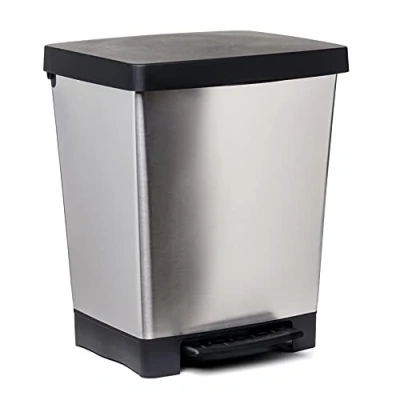 Afbeelding van TATAY Afvalemmer voor vocht Cubik, inhoud 23 liter, intrekbaar pedaal, polypropyleen, BPA vrij, vuilniszak 30 grijs, staal, afmetingen: 33,5 x 39 cm