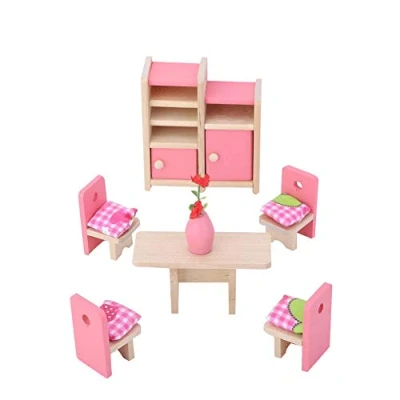 Afbeelding van Gekke Verkoop Simulatie houten meubelset, mini levensecht 1:12 poppenhuisaccessoires (eetkamer)