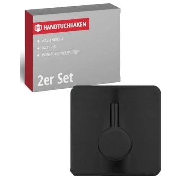 Afbeelding van Gedotec handdoekhouder zonder boren, roestvrij staal, set van 2 handdoekhaken, zelfklevend, voor badkamer en keuken, handdoekhaak boren om te lijmen, zelfklevende haken,
