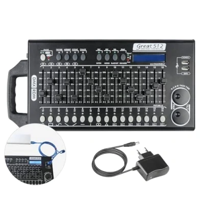 Afbeelding van DMX Control lichtmengpaneel, controller, 512 kanalen, console, lichtmixer, 512, muziekgestuurd, lichtpaneel, ingebouwd programma en RDM dip functie, display, partylicht, controller