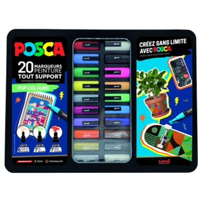 Afbeelding van Posca paintmarkers, metalen doos van 20 stuks, assorti, ontwerp Pop Colours
