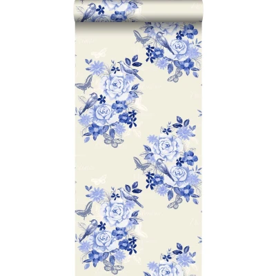 Afbeelding van Leen Bakker ESTAhome Behang Bloemen En Vogels Delfts Blauw 53cm X 10,05 M Vlies