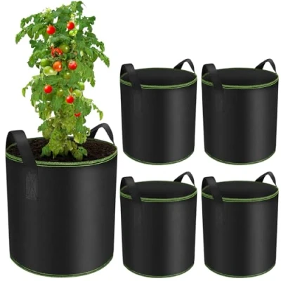 Afbeelding van Enbagold 5 stuks vlieszakken voor planten, 30 l zakken moestuin, plantenpotten met handgrepen aardappelen, tomaten, aardbeien, paprika&#039;s, wortelen