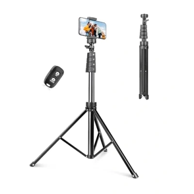 Afbeelding van UBeesize 183 cm mobiele statief standaard, selfie stick telefoon met Bluetooth afstandsbediening, uittrekbaar voor selfies, live streaming iPhone