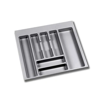 Afbeelding van Emuca Besteklade, keukenlade organizer, bestekbak, 7 vakken, 60cm module, plastic, antraciet grijs