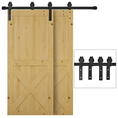 Afbeelding van HOMCOM Schuifdeursysteem looprail schuifdeurbeslag houten schuifdeur 9 zwarte accessoires B81 028