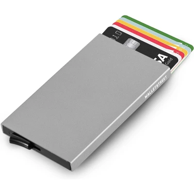 Afbeelding van Walletstreet Slim Fit Uitschuifbare Pasjeshouder Aluminium Creditcardhouder Card Protector Anti Skim/ RFID 8 Pasjes Zilver