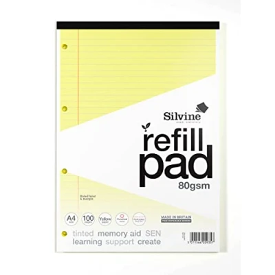 Afbeelding van Silvine A4 Geel Papier Dyslexie Refill Pad Gevoerd met marge (100 pagina&#039;s)
