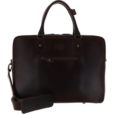 Afbeelding van BUCKLE &amp; SEAM Leren Business tas Laptoptas met laptopvak Albert Dot Laptopbag Brown Donkerbruin