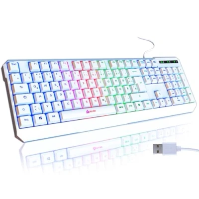 Afbeelding van KLIM Chroma Gaming toetsenbord QWERTZ Duits met kabel USB + duurzaam, ergonomisch, waterdicht, stille toetsen RGB Gamer voor PC Mac Xbox One X PS4 nieuwe 2022 versie wit