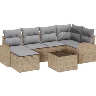Afbeelding van vidaXL 7 delige Tuin Sofa Set met Kussens Zwart Poly Rattan