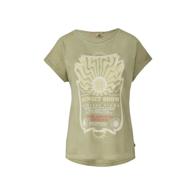 Afbeelding van QS Gewaschenes MIT Front Tshirt print, Dames, Maat: Medium, Salbeigrün