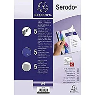 Afbeelding van Exacompta Ref 42843E Serodo presentatie kit 5 x zwarte schuifbinders, A4 donkerblauw 240gsm kaartbladen, doorzichtige PVC platen geschikt voor documenten ivoor en helder
