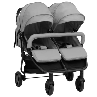 Afbeelding van vidaXL Tweelingbuggy staal lichtgrijs en zwart