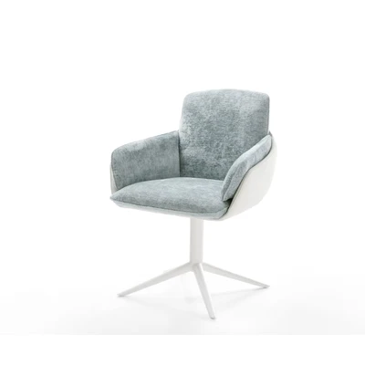 Afbeelding van DELIFE Draaistoel Luan Flex met armleuning materiaalmix echt leer wit pastelblauw kruispoot 360 draaibaar rocker functie