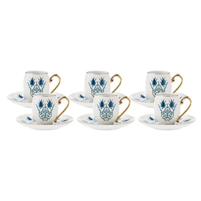 Afbeelding van Karaca Iznik koffieservies voor 6 personen 12 stuks Traditionele Turkse koffiekopjes set met schotels porselein espresso kopjes mokka