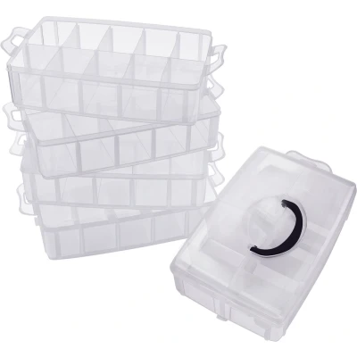 Afbeelding van Belle Vous 5 Laags Hoge Helder Transparante Plastic Stapelbare Opslag Doos Aanpasbare Compartiment slots Maximaal 50 Compartimenten Container Voor het Opslaan van Speelgoed, Sieraden, Kralen
