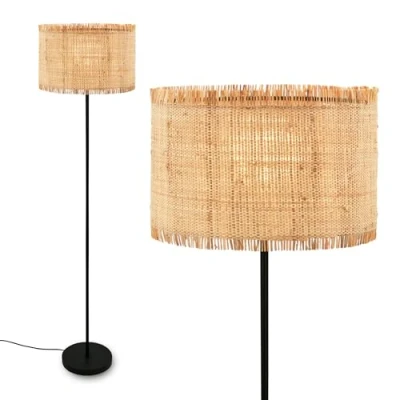 Afbeelding van Briloner Vloerlamp Borra, natuurlijke kleur, metaal, stro, E27