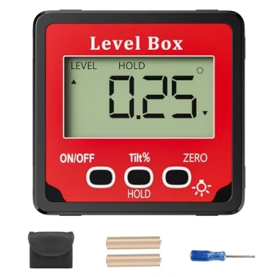 Afbeelding van Gvolatee digitale gradenboog, digitaal lcd waterpas, elektronische hellingsmeter, Bevel Box, levelbox met magnetische voet voor houtbewerking, auto industrie en bouwsector
