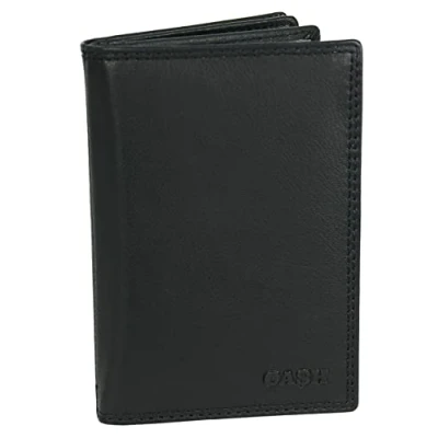 Afbeelding van CA$H Heren portemonnee portefeuille, Lederen ID kaart etui, hoes, veel kaartsleuven, zwart