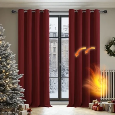 Afbeelding van Deconovo Verduisterende Gordijnen, Set van 2, Lichtdichte, Warmtewerende Verduisteringsgordijnen voor Woonkamer, 117x214 cm (B x H), Donkerrood